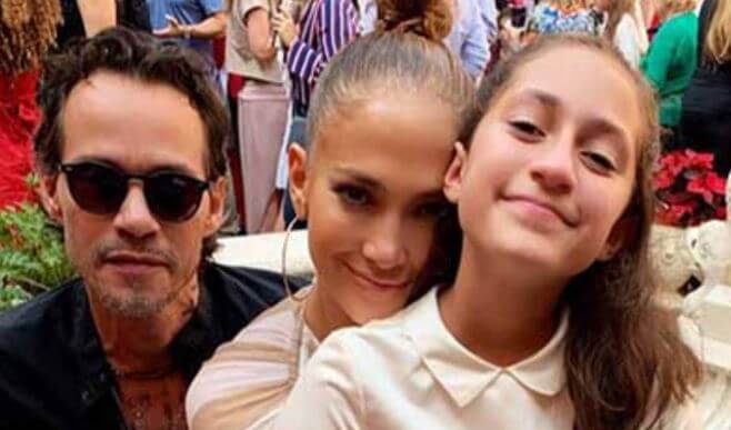 Emme Maribel Muniz with her father Mark Anthony and mother Jennifer Lopez.